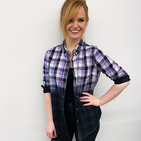 *CUSTOM DYED PLAID BUTTON DOWN - Picture 2 of 6